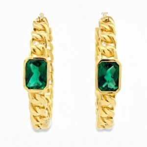 Emerald Cut Created Emerald Hoop Earrings Gold Sterling Silver
